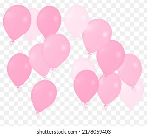 Vector de helio realista Globos de color rosa Feliz cumpleaños, en trasfondo transparente Decoración de Año Nuevo.  Globos de helio aéreo. Celebración,