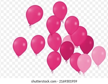 Realistische Helium Vector Balloons rote Farbe. Herzlichen Glückwunsch zum Geburtstag, auf transparentem Hintergrund Neujahrsfeierlichkeiten.  Lufthelium-Ballons. Feiern,
