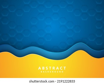fondo de textura hexagonal realista con ondas de corte de papel azul y amarillo