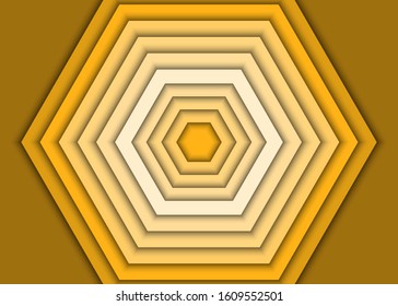 Realistic hexagonal papercut background. Multi paper layer style in yellow colors. Carving vector illustration for design layout, presentations, flyers, posters and invitations. EPS 10.
