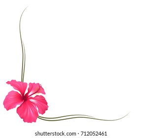 Realistic hibiscus frame, corner.