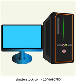 Realistic High Detailed 3D Computer Case with Monitor on white background. desktop pc. isolated vector illustration.