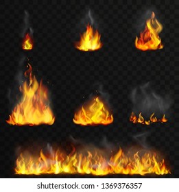 Realistic High Detailed Vector Fire Flames Set.