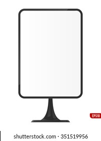 Realistic high plate on the stand. Glossy plastic signboard ready for your ad. Vector illustration