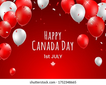 Realistic High Quality 1 of July Canada Day Poster Design with Balloons on Colored Background . Isolated Vector Elements