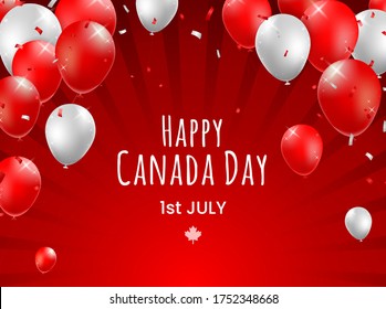 Realistic High Quality 1 of July Canada Day Poster Design with Balloons on Colored Background . Isolated Vector Elements