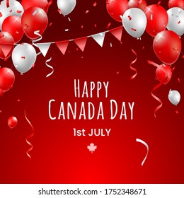 Realistic High Quality 1 of July Canada Day Poster Design with Balloons on Colored Background . Isolated Vector Elements