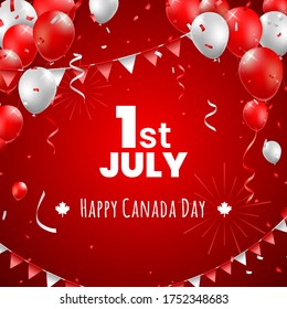 Realistic High Quality 1 of July Canada Day Poster Design with Balloons on Colored Background . Isolated Vector Elements