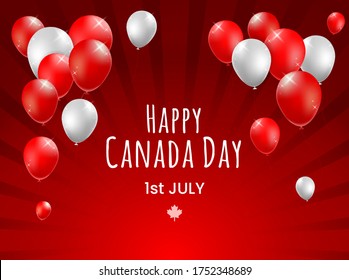 Realistic High Quality 1 of July Canada Day Poster Design with Balloons on Colored Background . Isolated Vector Elements