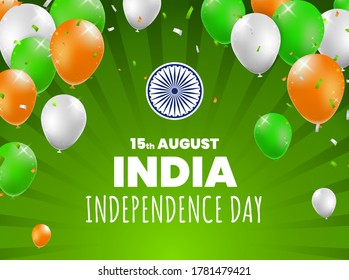 Diseño de afiches del Día de la India 15 de agosto de alta calidad realista con globos de fondo coloreado. Elementos vectores aislados