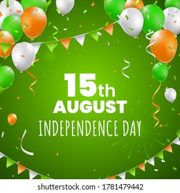 Realistisches Hochqualität 15. August India Day Poster Design mit Balloons auf buntem Hintergrund . Einzelne Vektorelemente