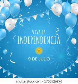 Realistic High Quality 9 July RArgentina Day Poster Design with Balloons on Colored Background . Isolated Vector Elements