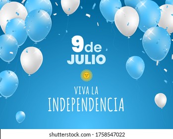 Realistic High Quality 9 July Argentina Day Poster Design with Balloons on Colored Background . Isolated Vector Elements