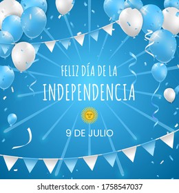Realistic High Quality 9 July Argentina Day Poster Design with Balloons on Colored Background . Isolated Vector Elements
