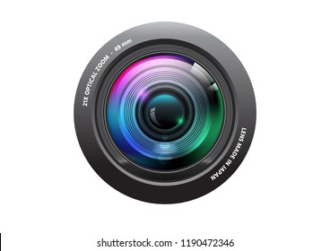 Realistic High Quality camera lens on white background, Isolated, vector Illustration.
