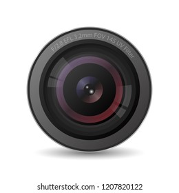 Realistic High Quality camera lens with white background, vector Illustration.