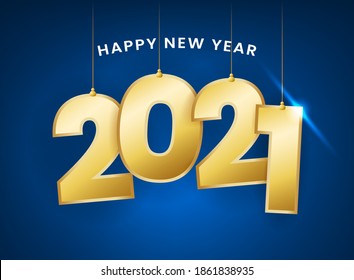 Realistic High Quality Happy New Year on Black Background . Isolated Vector Elements