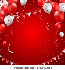 Realistic High Quality Poster Design with Red and White Balloons on Colored Background . Isolated Vector Elements