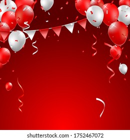 Realistic High Quality Poster Design with Red and White Balloons on Colored Background . Isolated Vector Elements