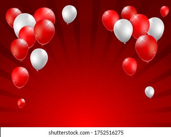 Realistic High Quality Poster Design with Red and White Balloons on Colored Background . Isolated Vector Elements