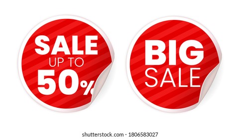 Realistic High Quality Red Labels on White Background . Isolated Vector Elements