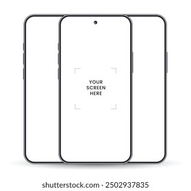Realistic high quality smartphone mockup mobile phone frame different angle smartphone presentation. Mobile phone frame blank display with isolated on white background.