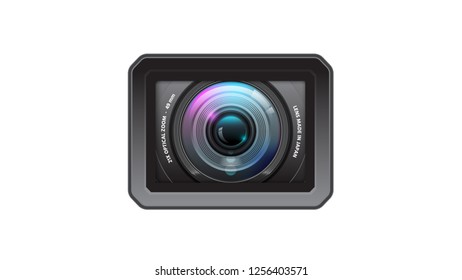 Realistic High Quality video camera lens on white background, Isolated, vector Illustration.