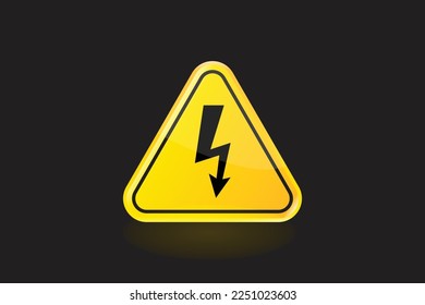 realistic high voltage sign. danger symbol. black arrow isolated in yellow triangle