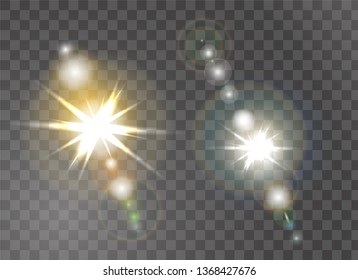 Realistic highlight on transparent background. Sunlight with special lens flash light effect.