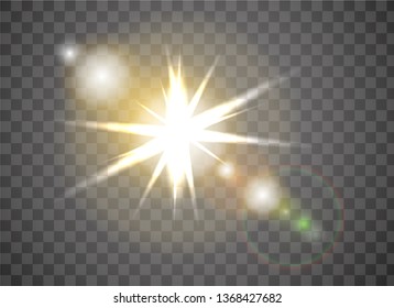 Realistic highlight on transparent background. Sunlight with special lens flash light effect.