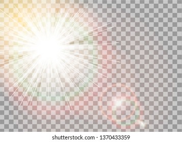 Realistic highlight on transparent background. Transparent sunlight with special lens flare effect.