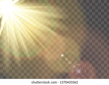 Realistic highlight on transparent background. Transparent sunlight with special lens flare effect.