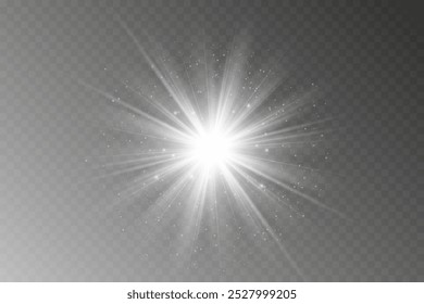 Aspectos destacados realistas: Efectos brillantes y reflejo de la luz del sol sobre fondo transparente