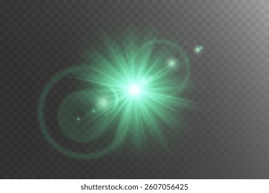 Realistic Highlights: Glowing Effects and Sunlight Reflection on Transparent Background. Glowing light explodes on a transparent background. Sparkling magical dust particles. Bright Star.