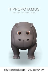 Realistic hippopotamus, front view. Vertical flash card for learning new word