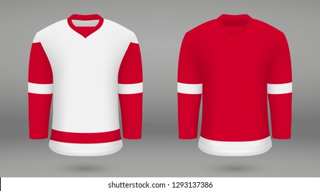 Realistic Hockey Kit Detroit Red Wings, Shirt Template Forice Hockey Jersey. Vector Illustration