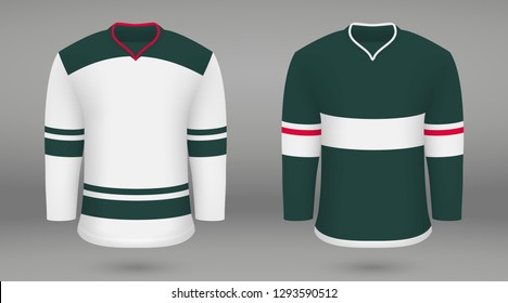 Realistic hockey kit Minnesota Wild, shirt template for ice hockey jersey. Vector illustration