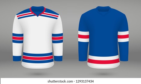 Realistic hockey kit New York Rangers, shirt template for ice hockey jersey. Vector illustration