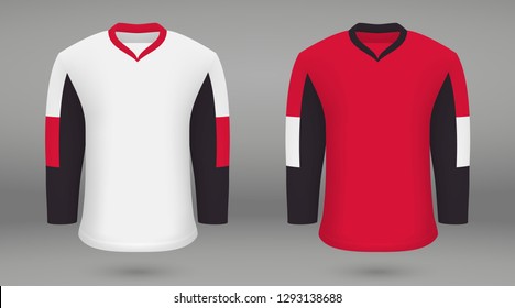 Realistic hockey kit Ottawa Senators, shirt template fori ce hockey jersey. Vector illustration