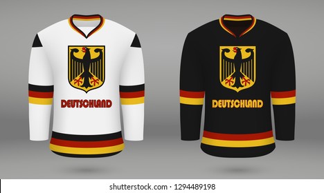 Realistic Hockey Kit Team Germany, Shirt Template For Ice Hockey Jersey. Vector Illustration