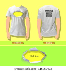 Realistic hole on a shirt. Vector background design.