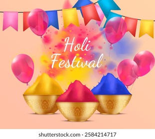 Realistic Holi Festival colorful background composition