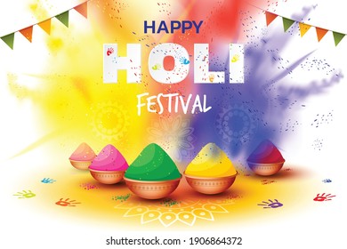 Realistic holi festival illustration, Indian festival of colors