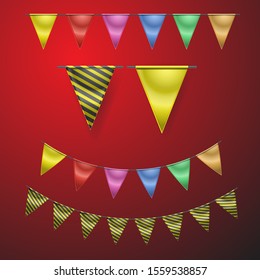 Realistic holiday flags on isolated background. Decoration objects for design. Vector image. eps 10