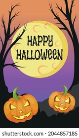 Realistic holiday pumpkins on halloween moon background - Vector illustration