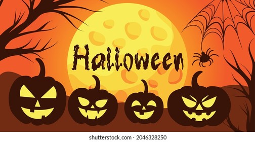Realistic holiday pumpkins on halloween skulls background - Vector illustration