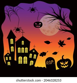 Realistic holiday pumpkins on halloween moon background - Vector illustration