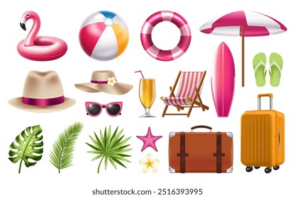 Realistic Holidays vacations icons set 