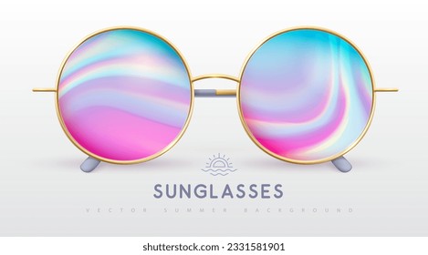Realistic holographic flow round shaped sunglasses. Vector illustration.