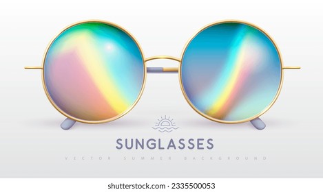 Flujo holográfico realista de gafas de sol en forma redondeada. Ilustración vectorial.